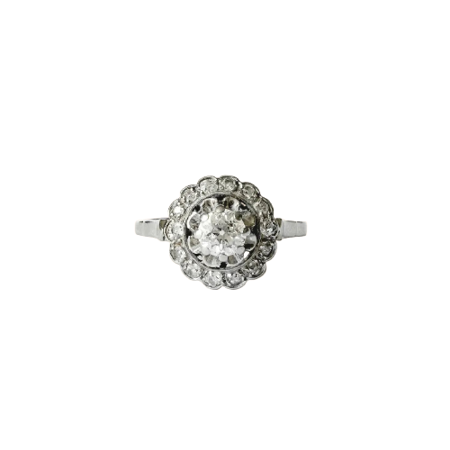 Bague marguerite Art déco en platine, or gris et diamants