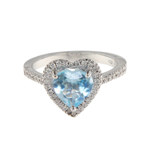 Bague 53 Bague en or blanc avec aigue-marine cœur et diamants 58 Facettes G3953