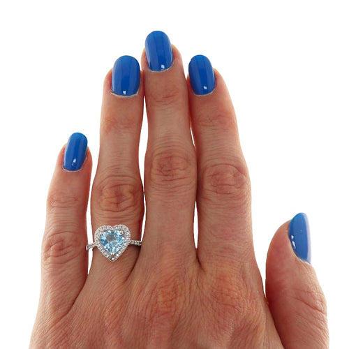 Bague 53 Bague en or blanc avec aigue-marine cœur et diamants 58 Facettes G3953