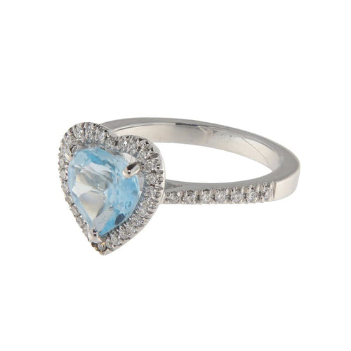 Bague 53 Bague en or blanc avec aigue-marine cœur et diamants 58 Facettes G3953