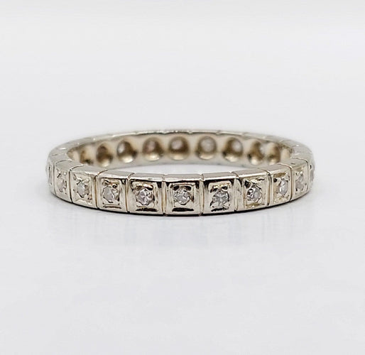 Bague 52 Alliance américaine Art déco en or blanc 18k et diamants 58 Facettes A07224
