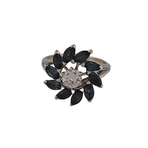 Bague 49.5 Bague en or blanc avec saphirs navette et diamant 58 Facettes 3042047