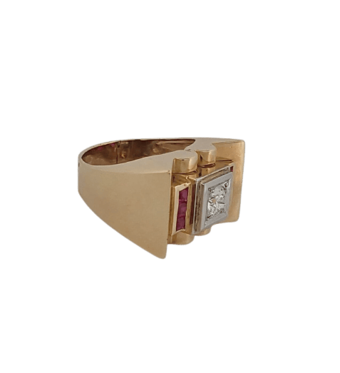 Bague 54 Tank - Bague en or jaune, rubis et diamant 58 Facettes 2820227