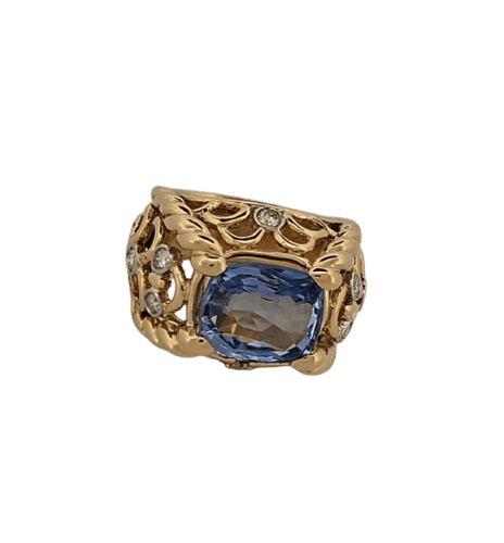 Bague 52.5 Bague en or jaune avec saphir de Ceylan et diamants 58 Facettes 2820225