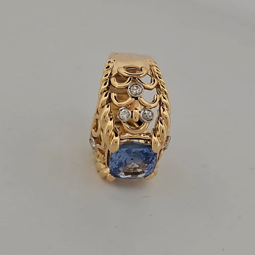 Bague 52.5 Bague en or jaune avec saphir de Ceylan et diamants 58 Facettes 2820225