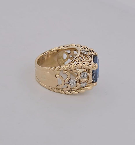 Bague 52.5 Bague en or jaune avec saphir de Ceylan et diamants 58 Facettes 2820225