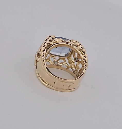 Bague 52.5 Bague en or jaune avec saphir de Ceylan et diamants 58 Facettes 2820225