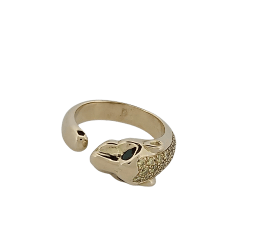 Bague 52 Bague panthère en or jaune, émeraudes et diamants 58 Facettes 2820180