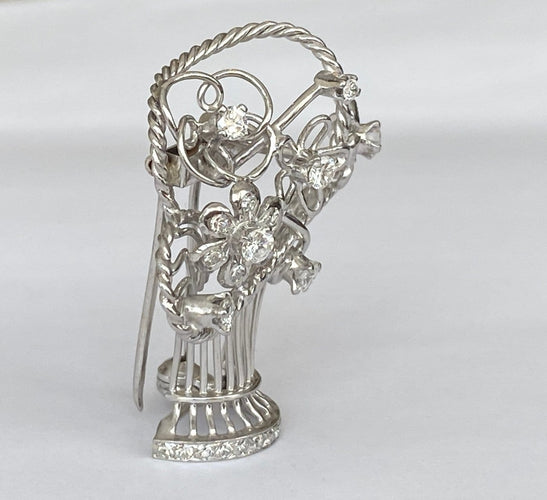 Pendentif Art déco tardif - Broche pendentif en or blanc, platine et diamants 58 Facettes pendant