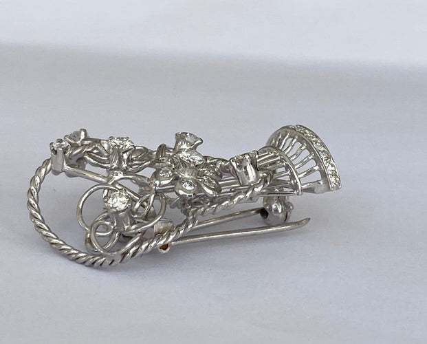 Pendentif Art déco tardif - Broche pendentif en or blanc, platine et diamants 58 Facettes pendant