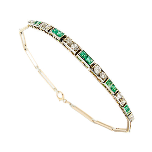 Bracelet Art déco - Bracelet en or blanc avec émeraudes et diamants 58 Facettes 39524