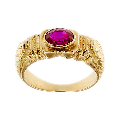 Bague 59 Bague homme en or jaune et rubis synthétique 58 Facettes 41489