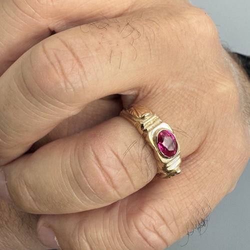 Bague 59 Bague homme en or jaune et rubis synthétique 58 Facettes 41489