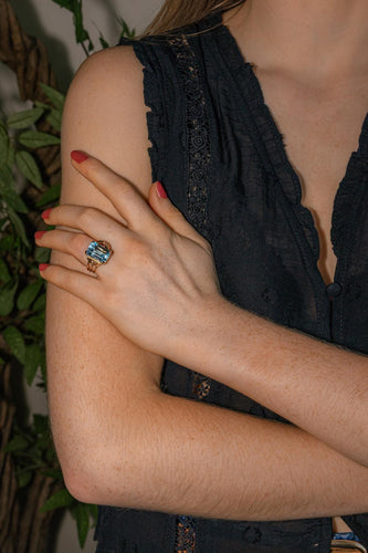 Bague 56 Bague cocktail en or jaune et aigue-marine 58 Facettes 5365299RV
