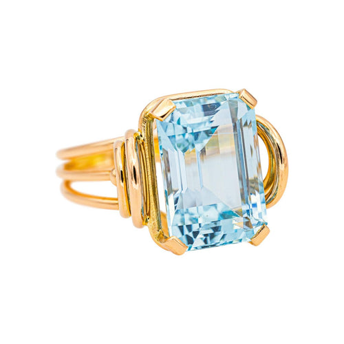 Bague 56 Bague cocktail en or jaune et aigue-marine 58 Facettes 5365299RV