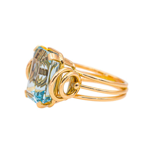 Bague 56 Bague cocktail en or jaune et aigue-marine 58 Facettes 5365299RV