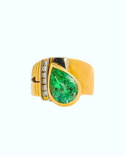 Bague 57.5 Bague en or jaune et blanc 18k, émeraude et diamants 58 Facettes SME380