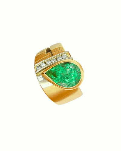 Bague 57.5 Bague en or jaune et blanc 18k, émeraude et diamants 58 Facettes SME380