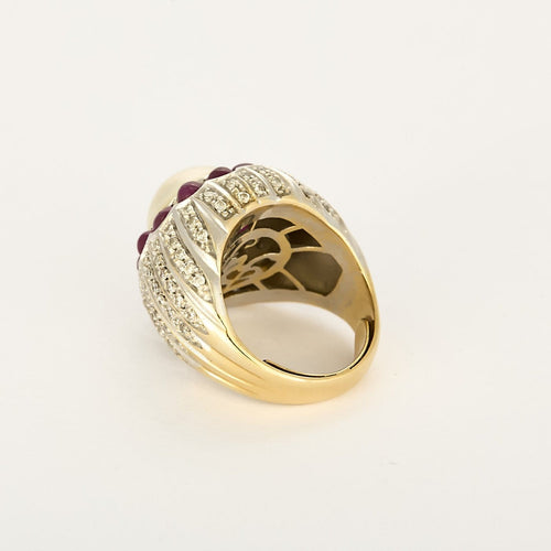 Bague 51 Bague cocktail en or blanc, diamants, rubis et perle bouton 58 Facettes BGperlerub&dts
