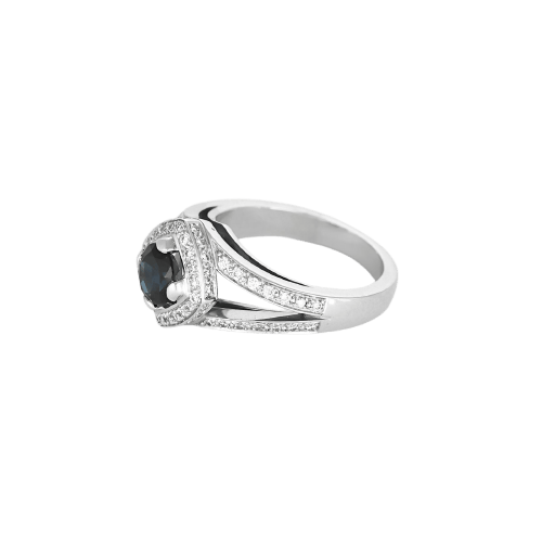 Bague 49 Bague saphir bleu et diamants en or blanc 58 Facettes P37L2