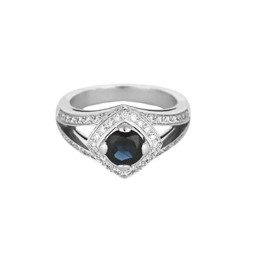 Bague 49 Bague saphir bleu et diamants en or blanc 58 Facettes P37L2