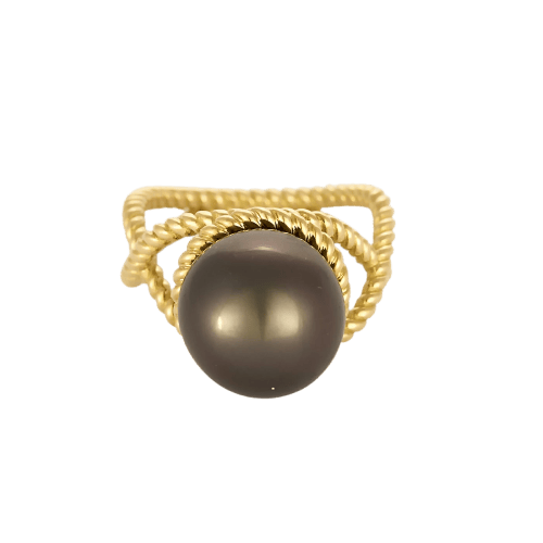 Bague 52 Bague torsadée en or jaune, platine et perle aubergine 58 Facettes P4L18