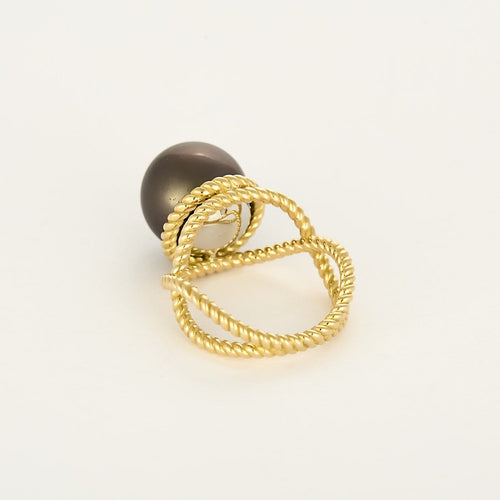 Bague 52 Bague torsadée en or jaune, platine et perle aubergine 58 Facettes P4L18