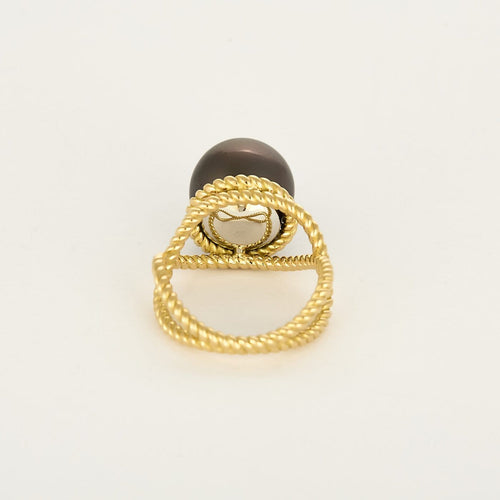 Bague 52 Bague torsadée en or jaune, platine et perle aubergine 58 Facettes P4L18