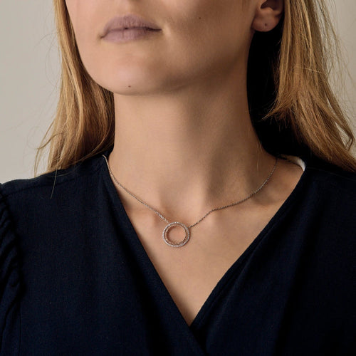 Collier Collier double cercle en or blanc et rose avec diamants 58 Facettes P100L4