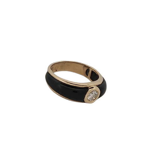 Bague 55 Bague en or jaune, résine noire et diamant 58 Facettes 2909892