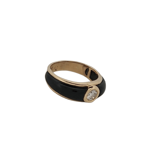 Bague 55 Bague en or jaune, résine noire et diamant 58 Facettes 2909892