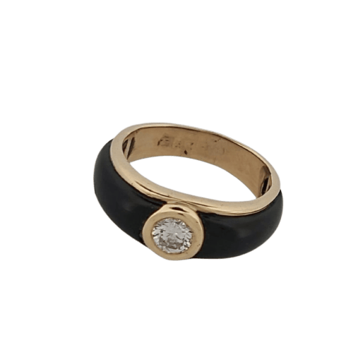 Bague 55 Bague en or jaune, résine noire et diamant 58 Facettes 2909892