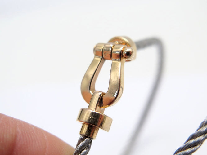 Bracelet FRED Force 10 - Bracelet PM manille or jaune 18k et acier 58 Facettes 274930