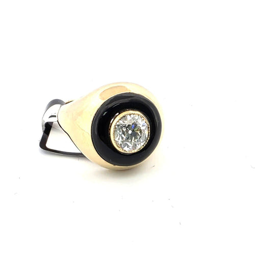 Bague 52 Bague en or jaune 18 ct avec diamant et onyx 58 Facettes 299/26 G