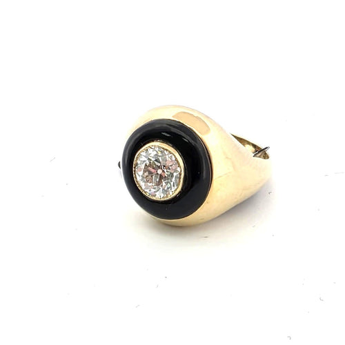 Bague 52 Bague en or jaune 18 ct avec diamant et onyx 58 Facettes 299/26 G