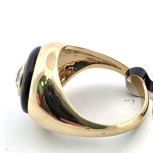 Bague 52 Bague en or jaune 18 ct avec diamant et onyx 58 Facettes 299/26 G
