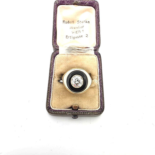 Bague 52 Bague en or jaune 18 ct avec diamant et onyx 58 Facettes 299/26 G