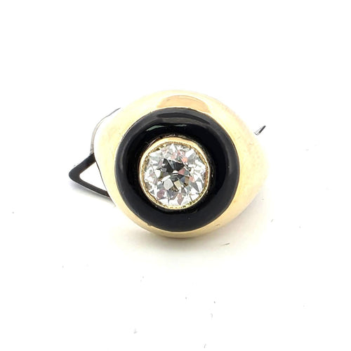 Bague 52 Bague en or jaune 18 ct avec diamant et onyx 58 Facettes 299/26 G