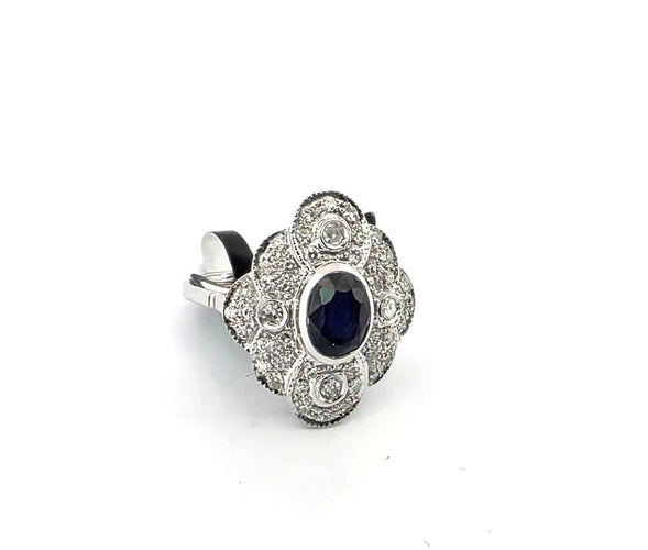 Bague 56 Bague en or blanc 18 ct avec saphir et diamants 58 Facettes 169/26 F 129/26