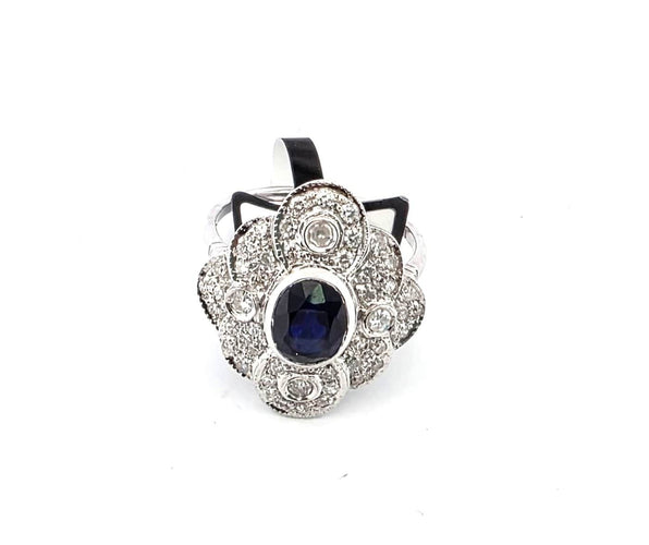 Bague 56 Bague en or blanc 18 ct avec saphir et diamants 58 Facettes 169/26 F 129/26