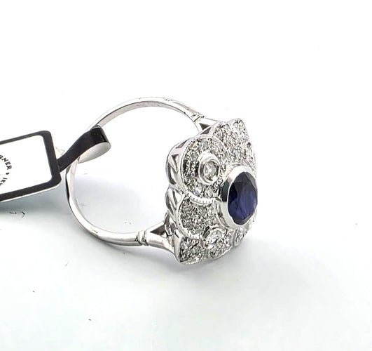 Bague 56 Bague en or blanc 18 ct avec saphir et diamants 58 Facettes 169/26 F 129/26