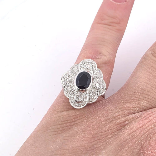 Bague 56 Bague en or blanc 18 ct avec saphir et diamants 58 Facettes 169/26 F 129/26