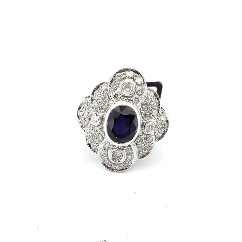 Bague 56 Bague en or blanc 18 ct avec saphir et diamants 58 Facettes 169/26 F 129/26