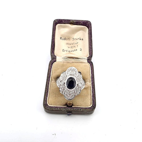 Bague 56 Bague en or blanc 18 ct avec saphir et diamants 58 Facettes 169/26 F 129/26