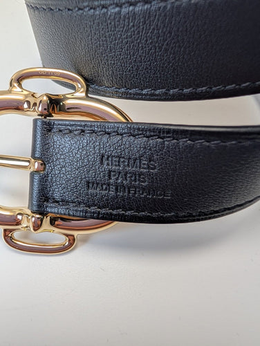 Bracelet Hermès Bouclerie - Bracelet Double Tour en cuir et plaqué or 58 Facettes 1218