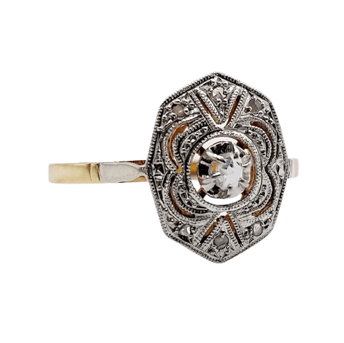 Bague 55.5 Bague Art déco en or 18K, platine et diamants taille rose 58 Facettes A07256