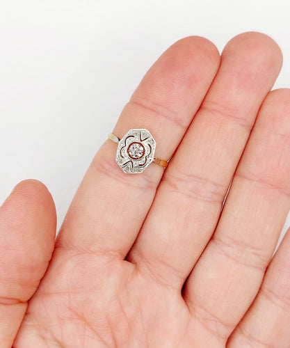 Bague 55.5 Bague Art déco en or 18K, platine et diamants taille rose 58 Facettes A07256