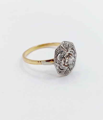 Bague 55.5 Bague Art déco en or 18K, platine et diamants taille rose 58 Facettes A07256