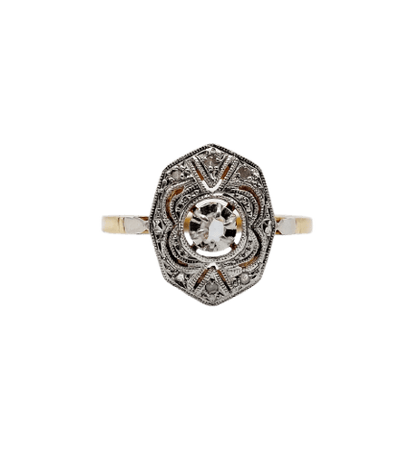 Bague 55.5 Bague Art déco en or 18K, platine et diamants taille rose 58 Facettes A07256