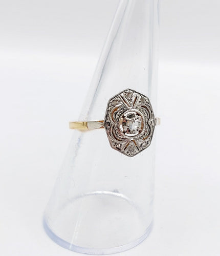 Bague 55.5 Bague Art déco en or 18K, platine et diamants taille rose 58 Facettes A07256